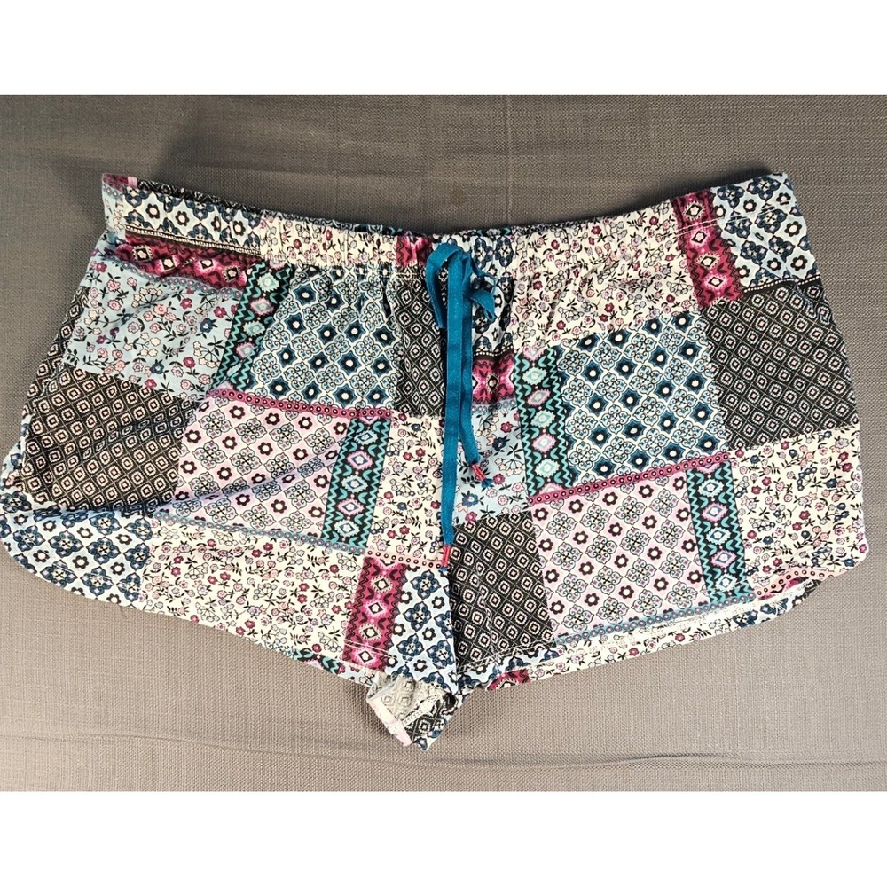 Secret Treasures Womens XL Arctic White Patches Pajama Shorts Boho Patchwork